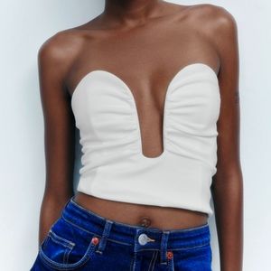 ZARA sweetheart/plunge neckline crop top NWT Wht/ size M